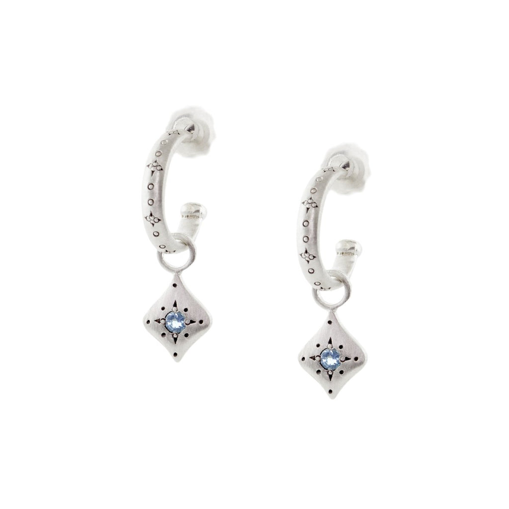 Earrings-"Silver Night" charm hoops/SS/Aqua